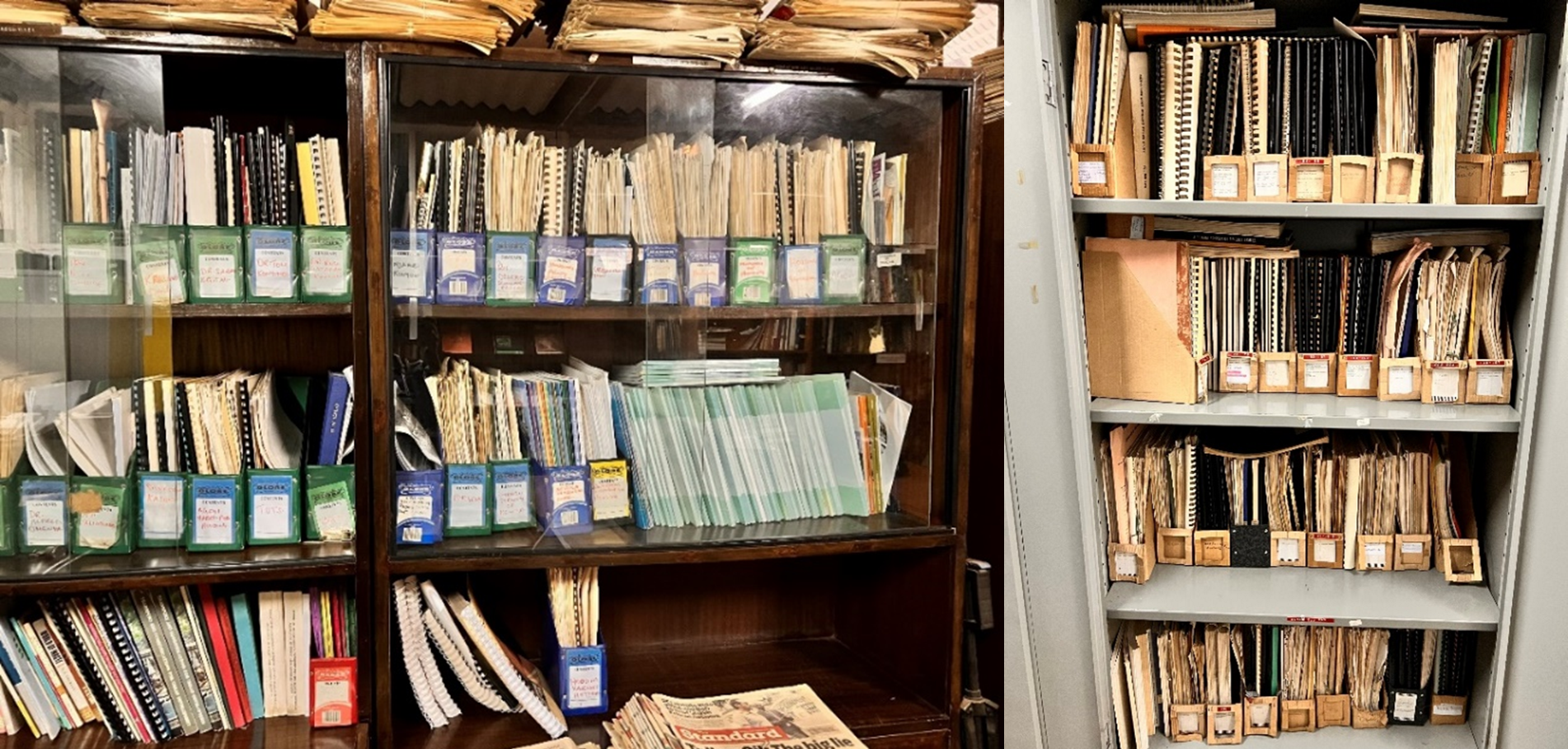 bookshelves showing books and papers